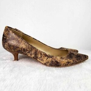 STUART WEITZMAN Brown Tan Distressed Leather Pointed Toe Kitten Heels Shoes‎ 7